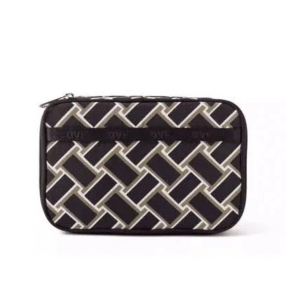 NWT Diane Von Furstenberg Neutral Black Vintage Weave Jewelry Organizer